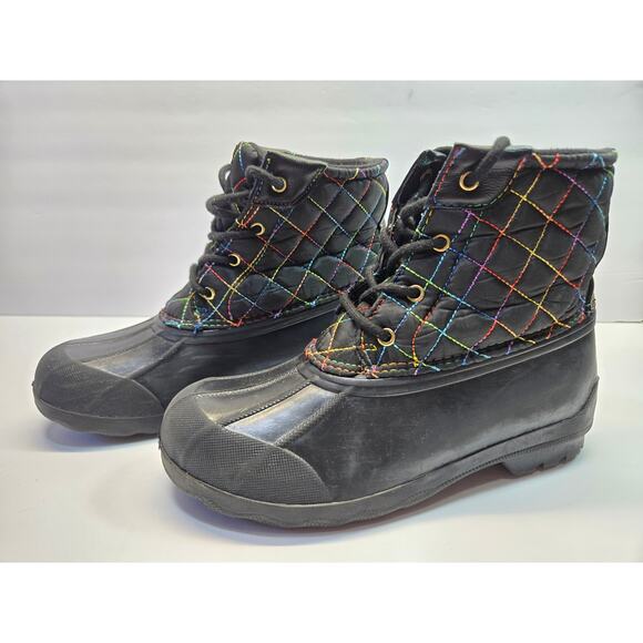 Sperry Port Rainbow Lace Up Duck Boots SCK166394 Black Girls Youth Size 4M - Picture 2 of 8